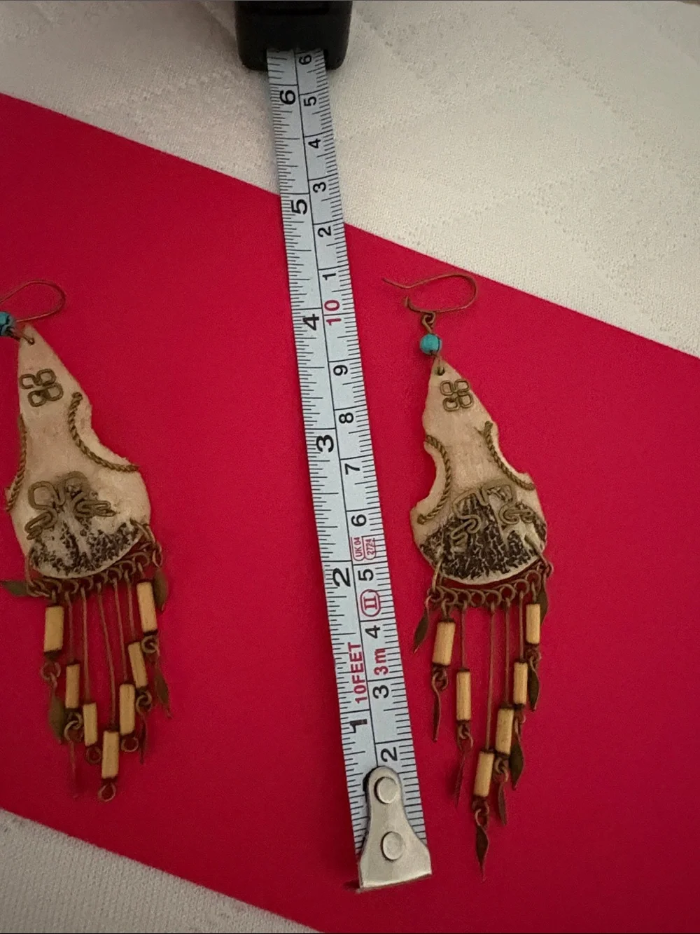 Boho Tan & Turquoise Fringe Statement Earrings